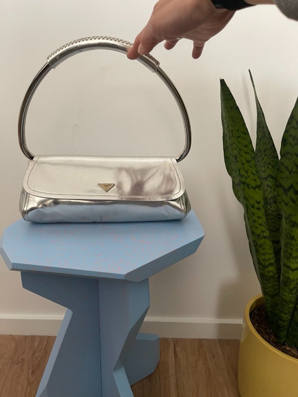 Rare Vintage Prada Swing Bag in Silver Metallic